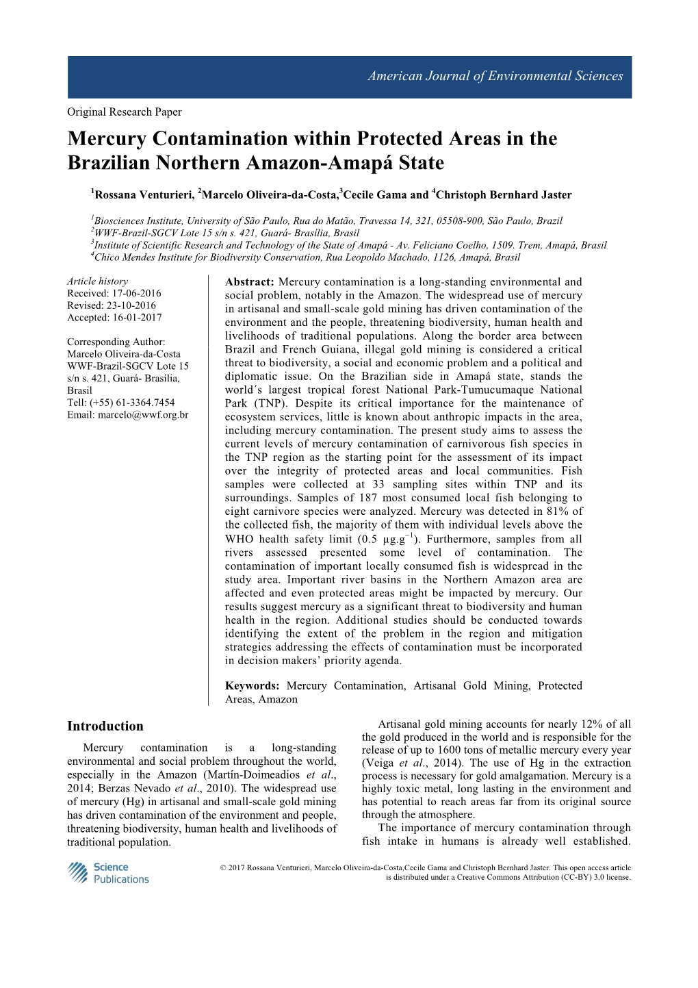 Mercury Contamination Within Protected Areas in the Brazilian Northern Amazon-Amapá State