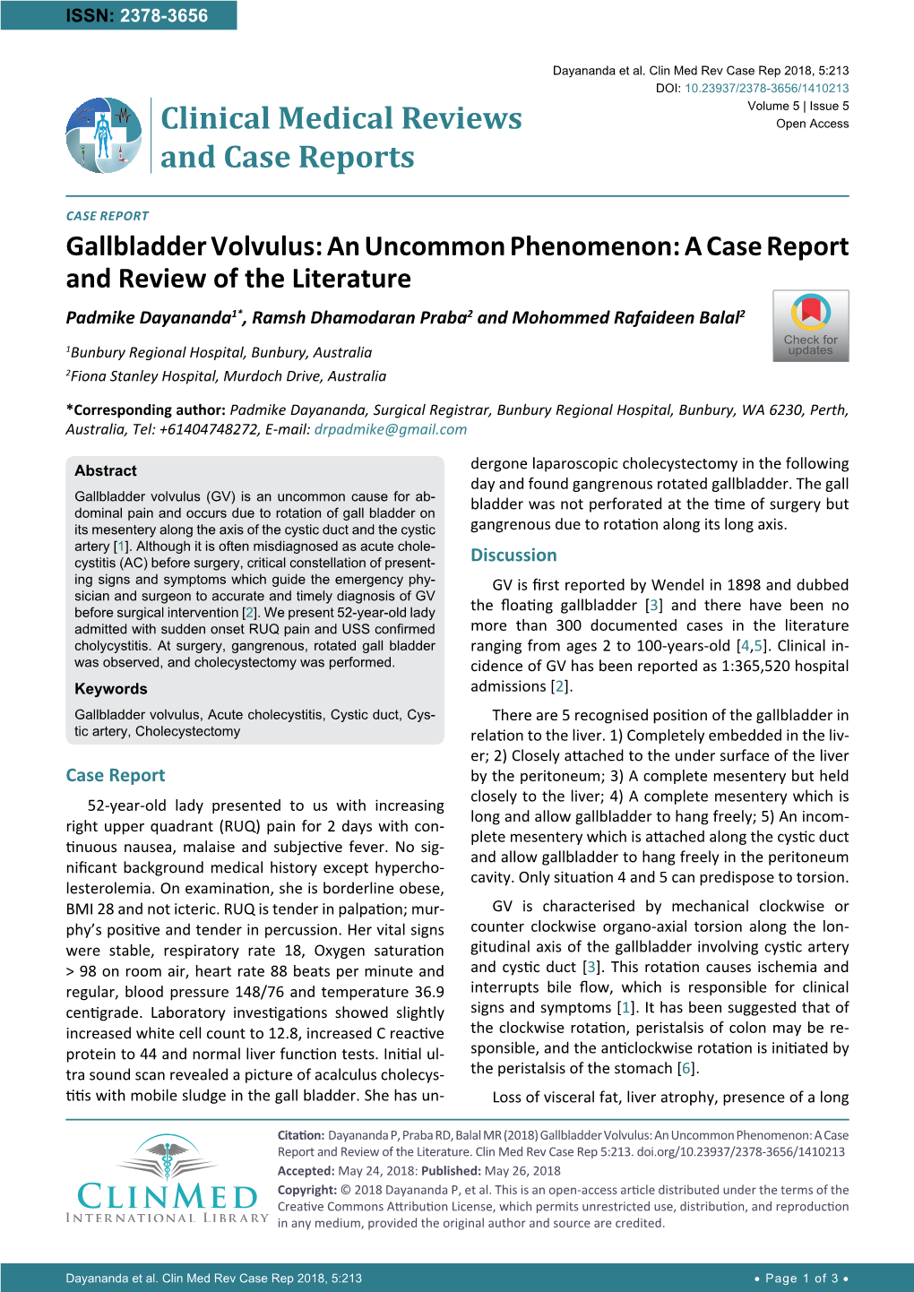 Gallbladder Volvulus: an Uncommon Phenomenon: a Case Report And