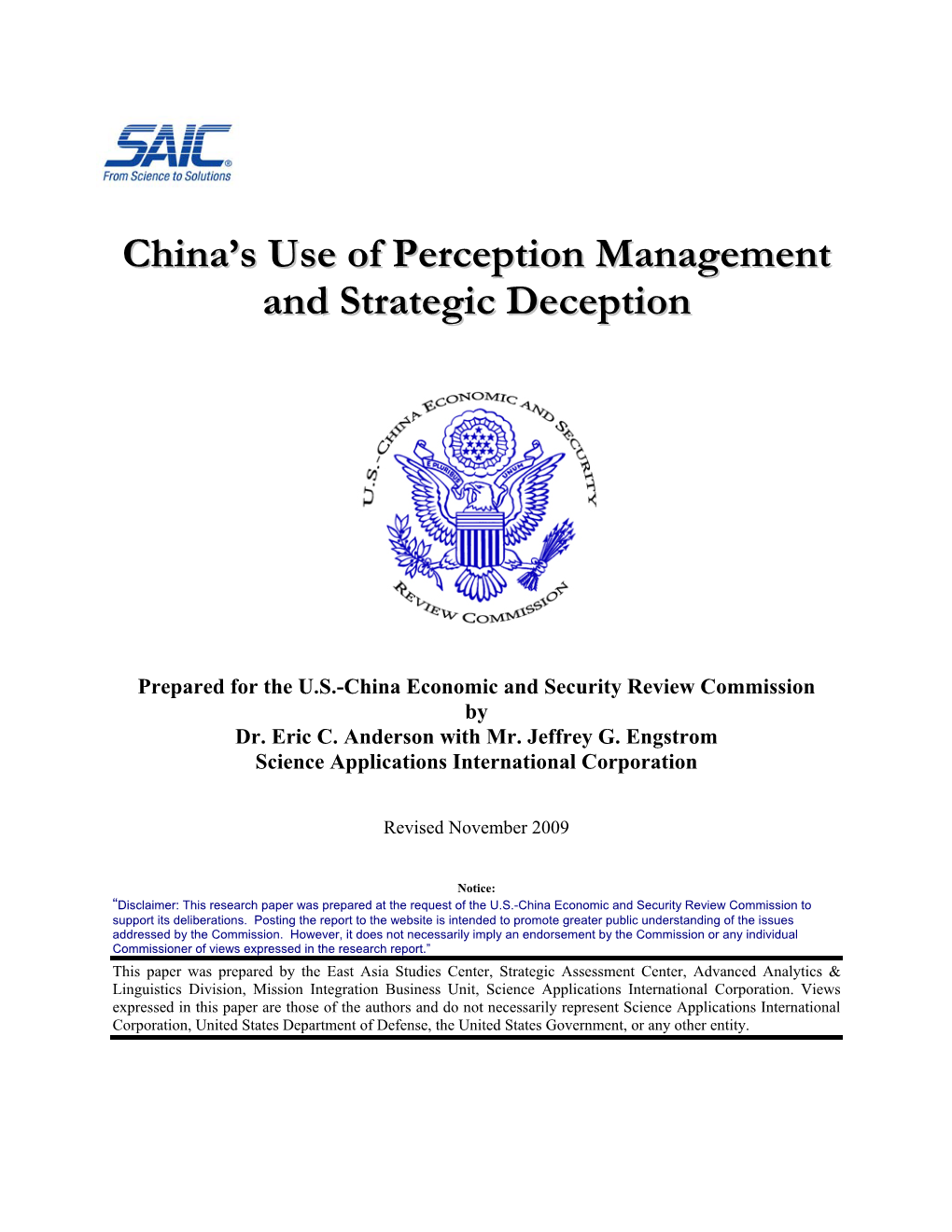 China's Use of Perception Management and Strategic Deception