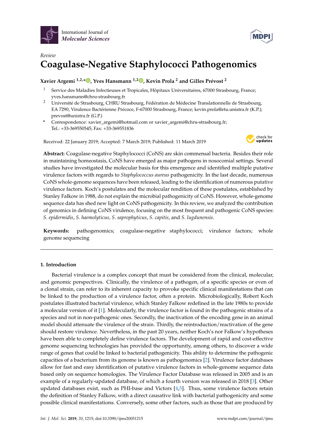 Coagulase-Negative Staphylococci Pathogenomics