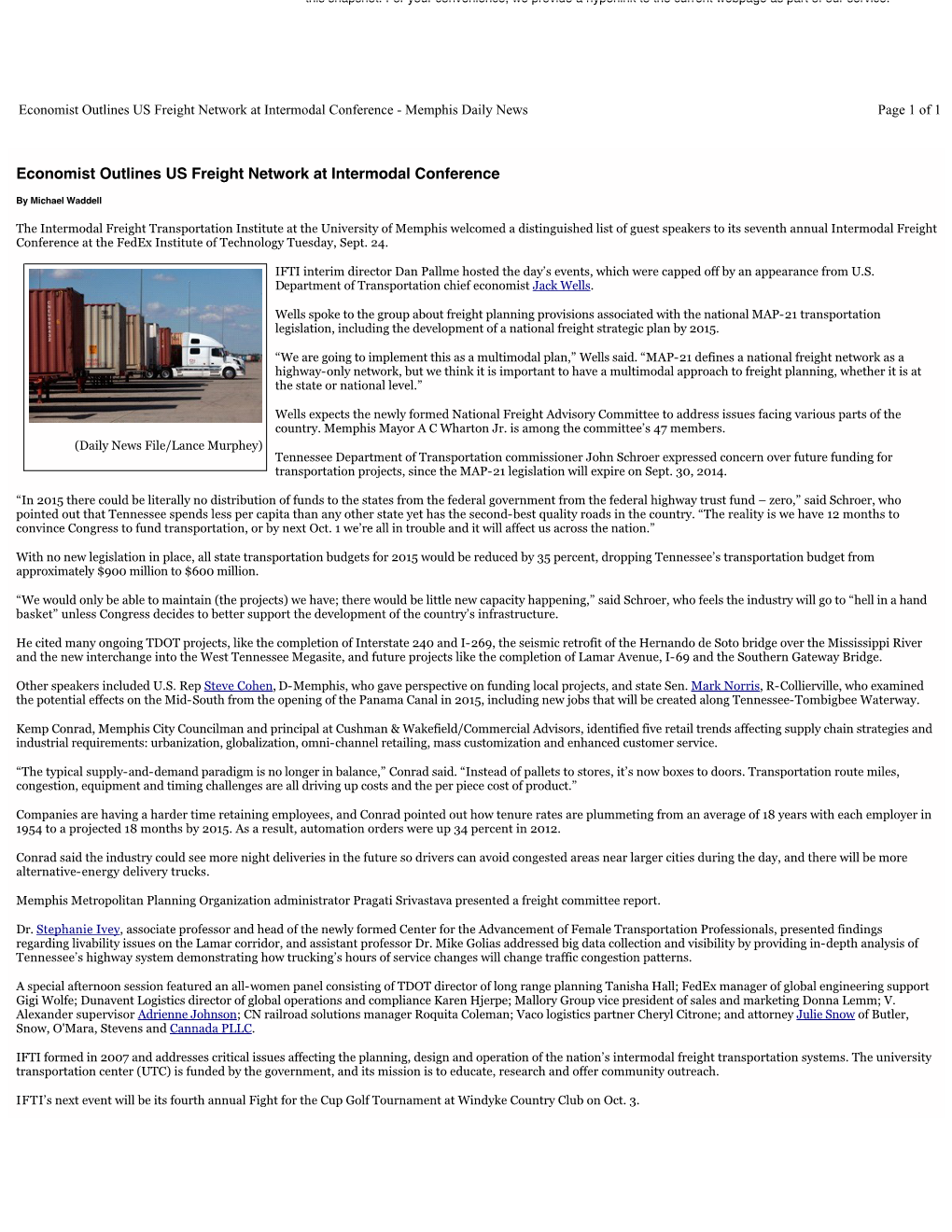 Economist Outlines US Freight Network at Intermodal Conference