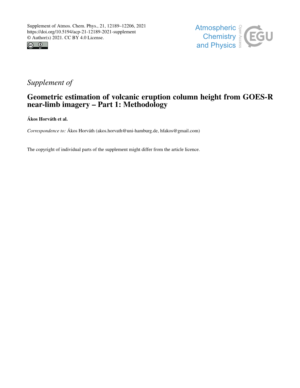 Supplement of Geometric Estimation of Volcanic Eruption Column Height from GOES-R Near-Limb Imagery – Part 1: Methodology