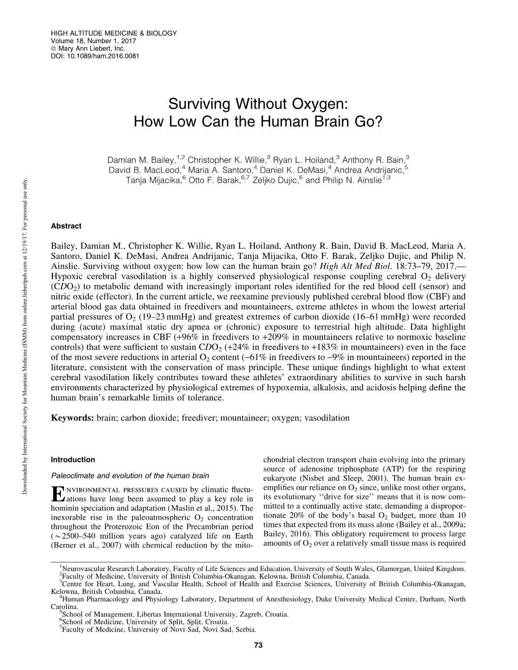 Surviving Without Oxygen: How Low Can the Human Brain Go?