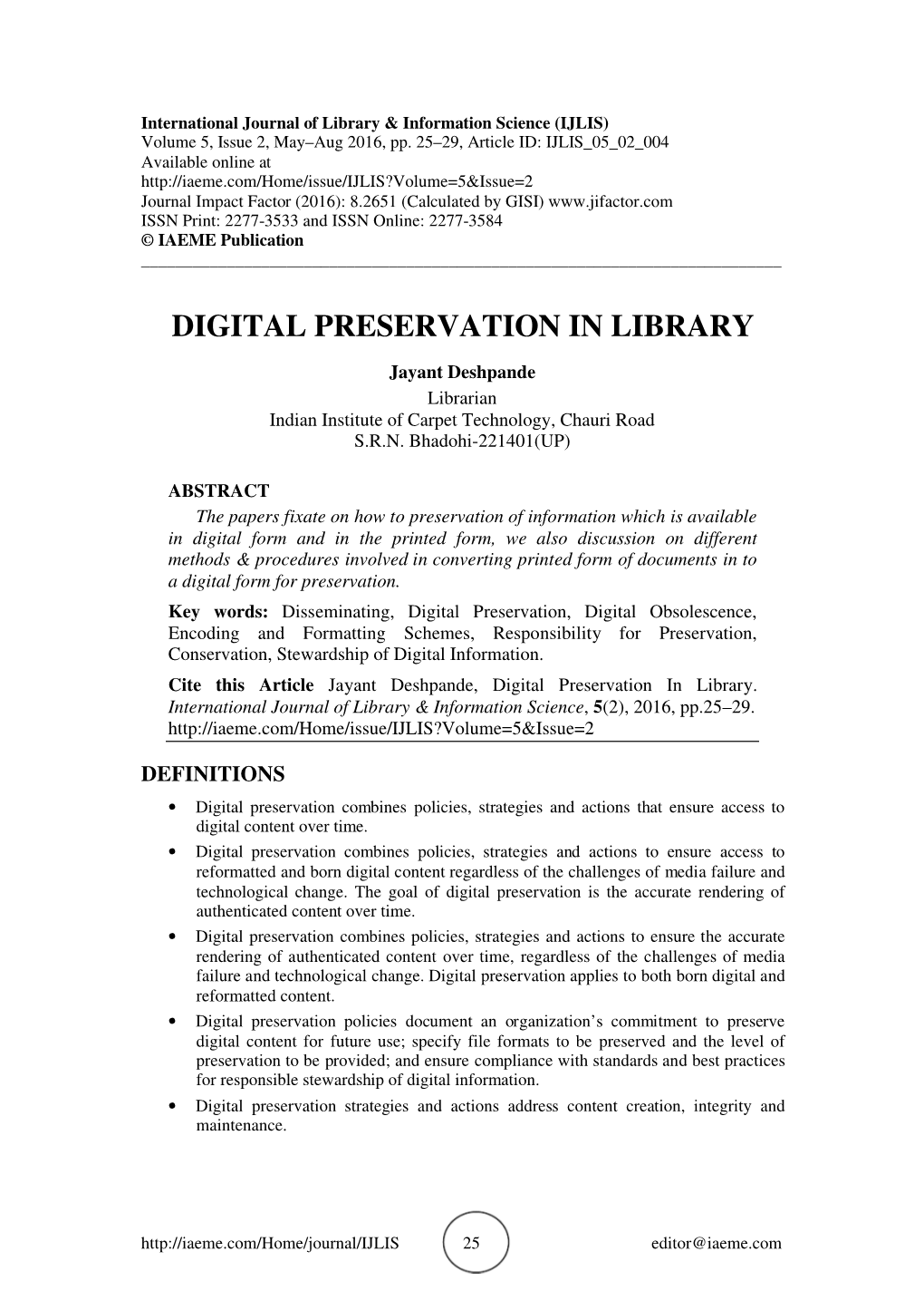 Digital Preservation in Library