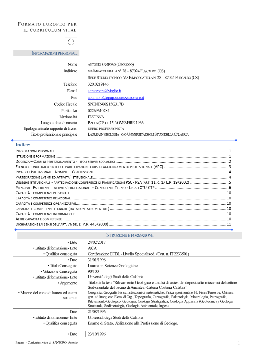 Indice: INFORMAZIONI PERSONALI