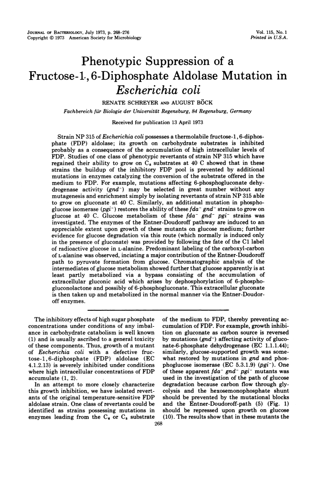 Phenotypic Suppression of a Fructose-1.,6-Diphosphate