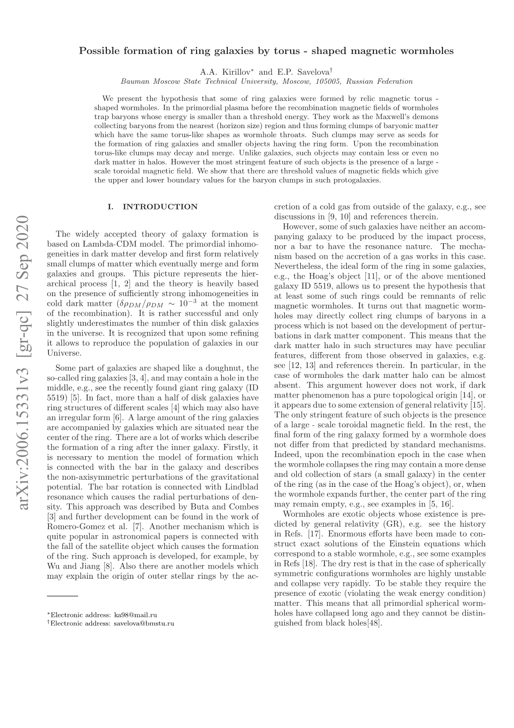 Arxiv:2006.15331V3 [Gr-Qc] 27 Sep 2020