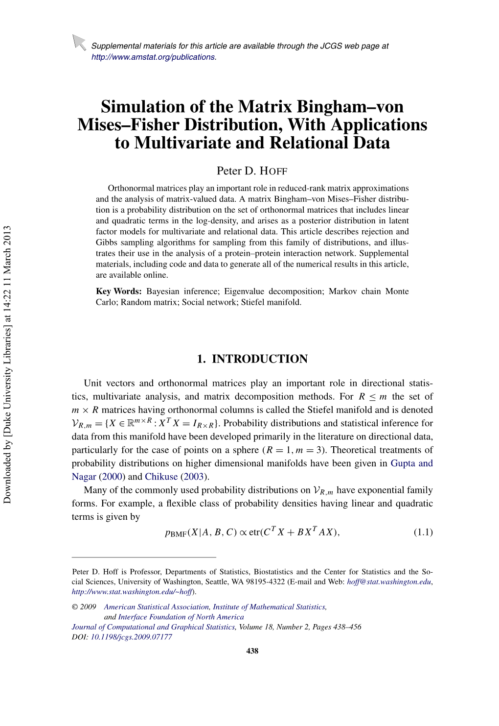 Simulation of the Matrix Bingham–Von Mises–Fisher Distribution, with Applications to Multivariate and Relational Data