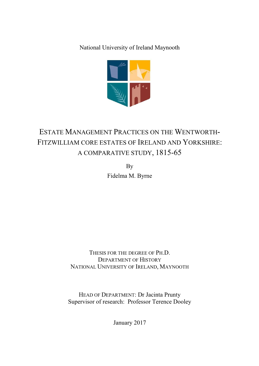 Fitzwilliam Core Estates of Ireland and Yorkshire: a Comparative Study, 1815-65