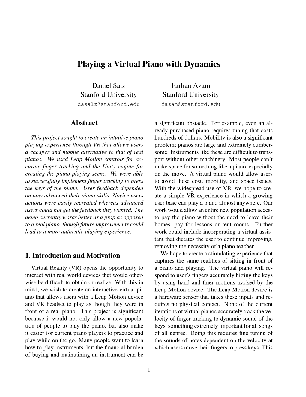 Playing a Virtual Piano with Dynamics