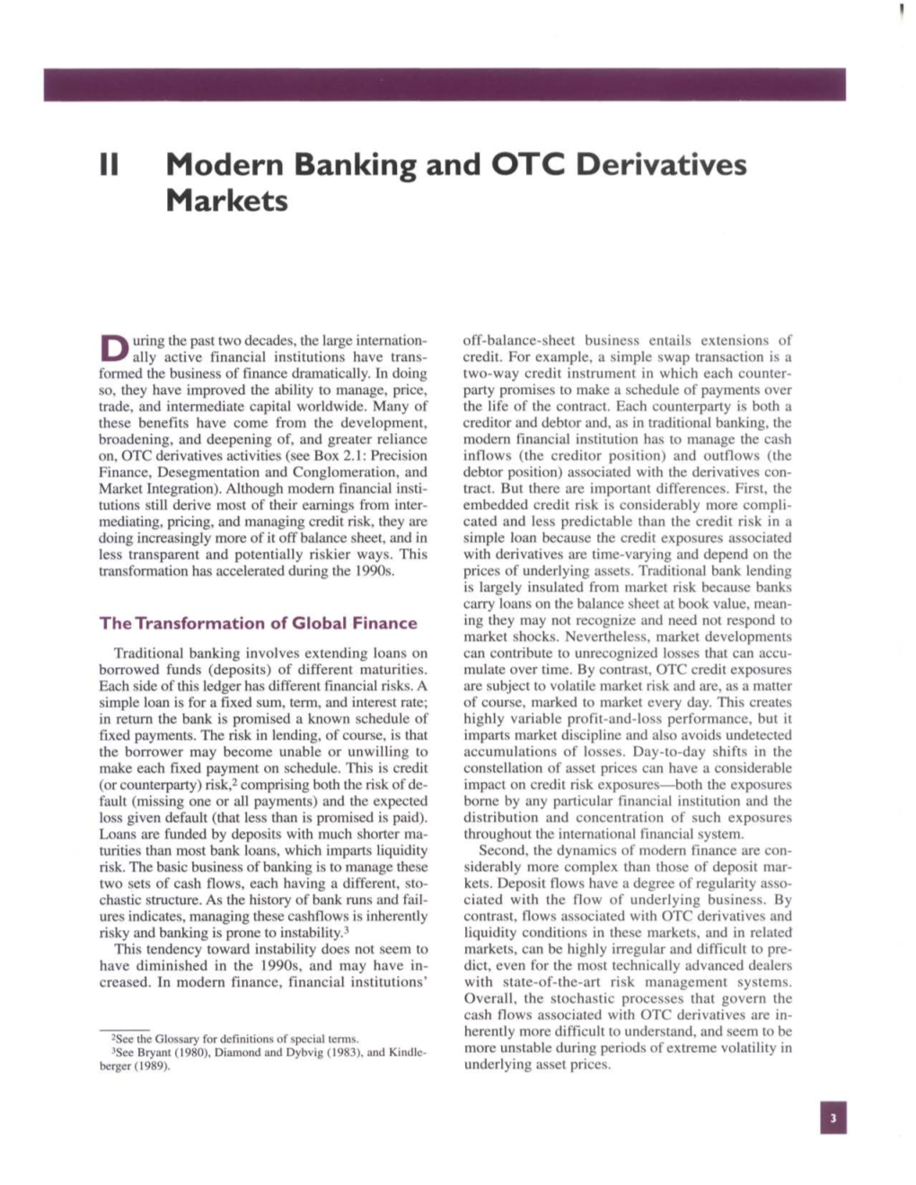 II Modern Banking and OTC Derivatives Markets