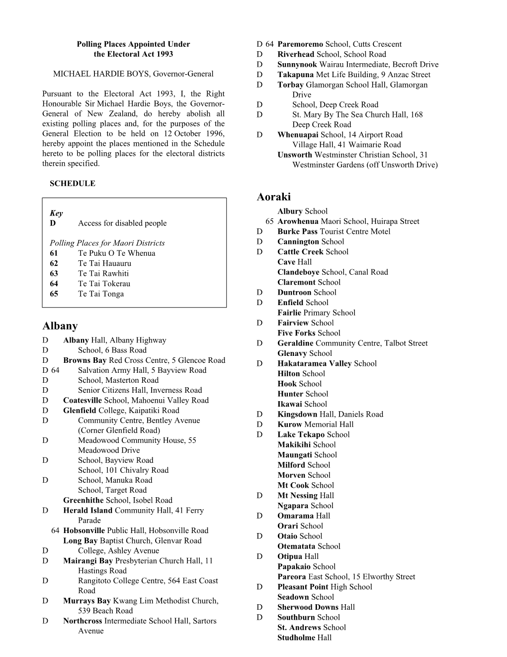 Appointment of Polling Places