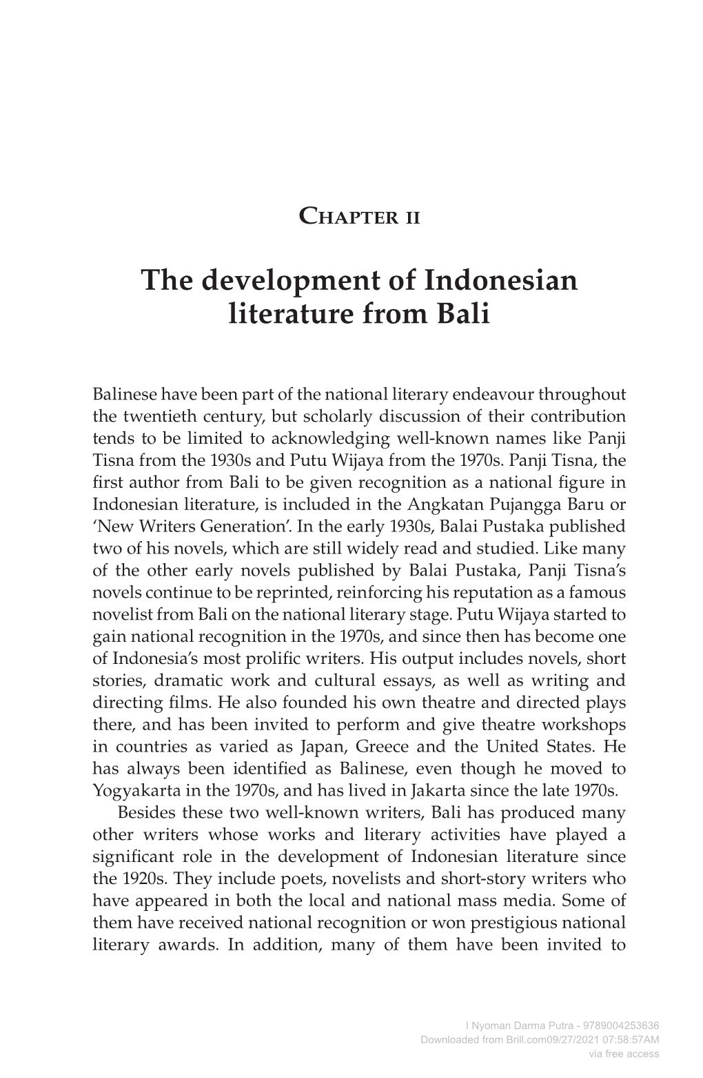 The Development of Indonesian Literature from Bali