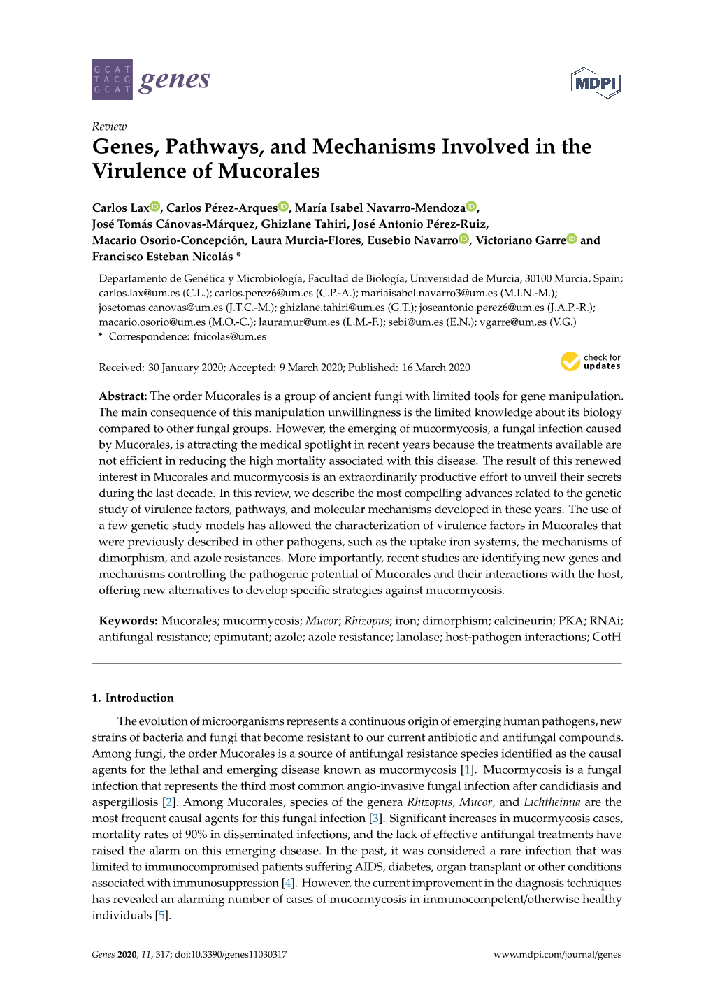 Genes, Pathways, and Mechanisms Involved in the Virulence of Mucorales