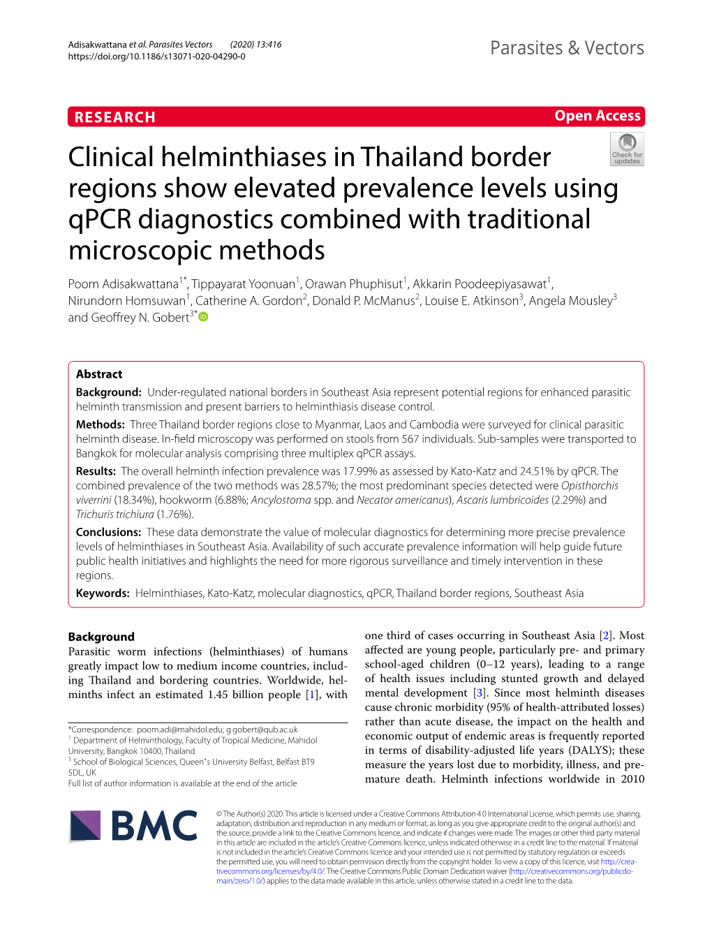 Clinical Helminthiases in Thailand Border Regions Show Elevated