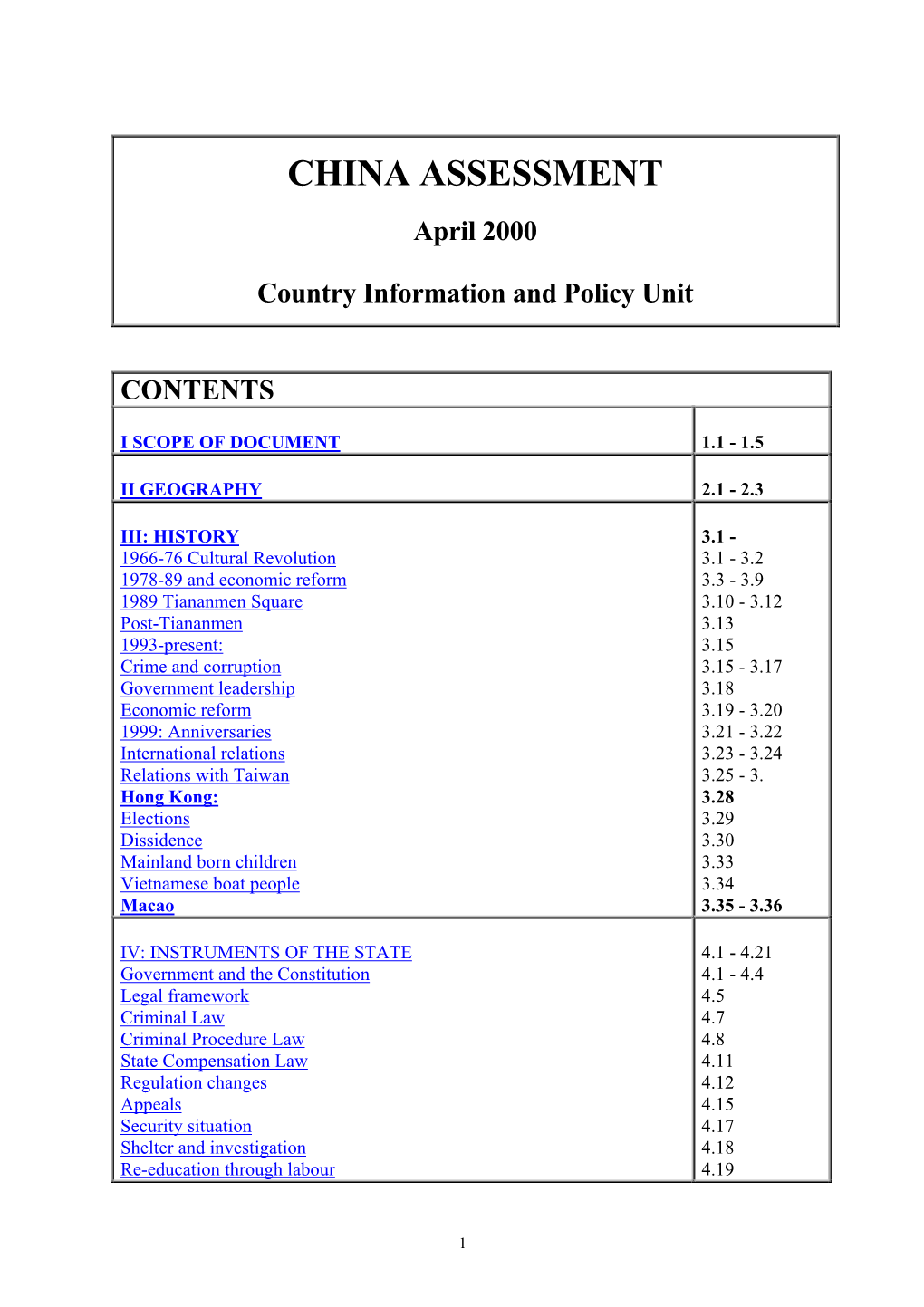 China Assessment