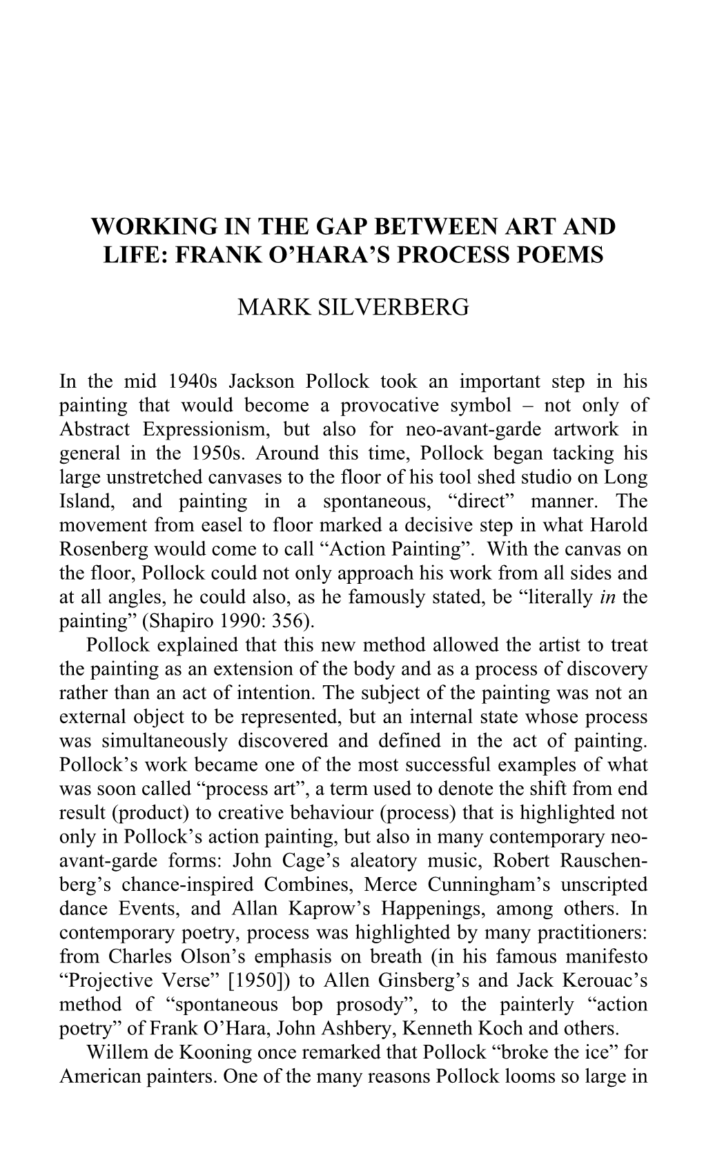 Frank O'hara's Process Poems Mark Silverberg