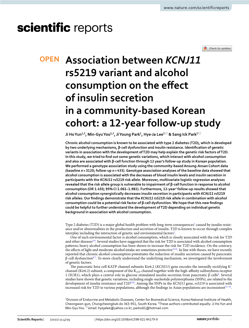 Association Between KCNJ11 Rs5219 Variant and Alcohol Consumption On