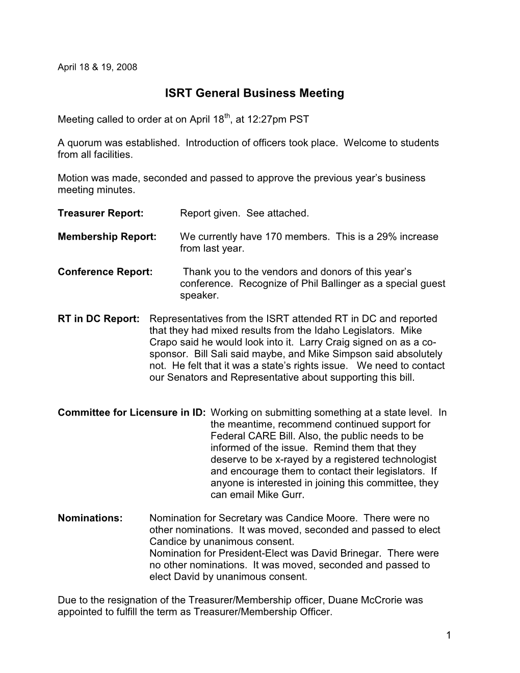 ISRT General Business Meeting