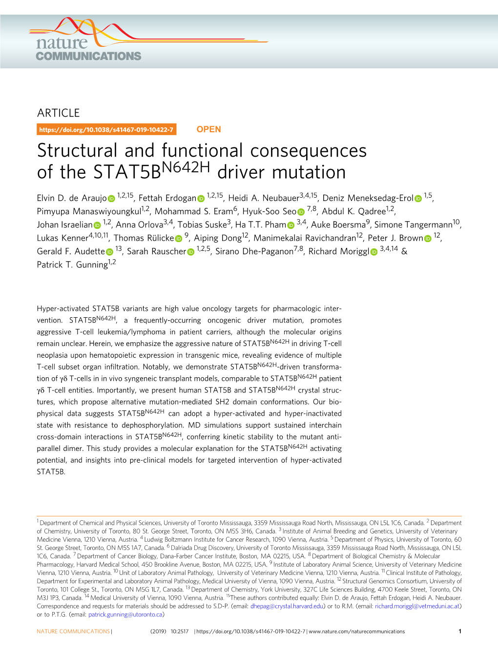 Structural and Functional Consequences of the STAT5BN642H Driver Mutation