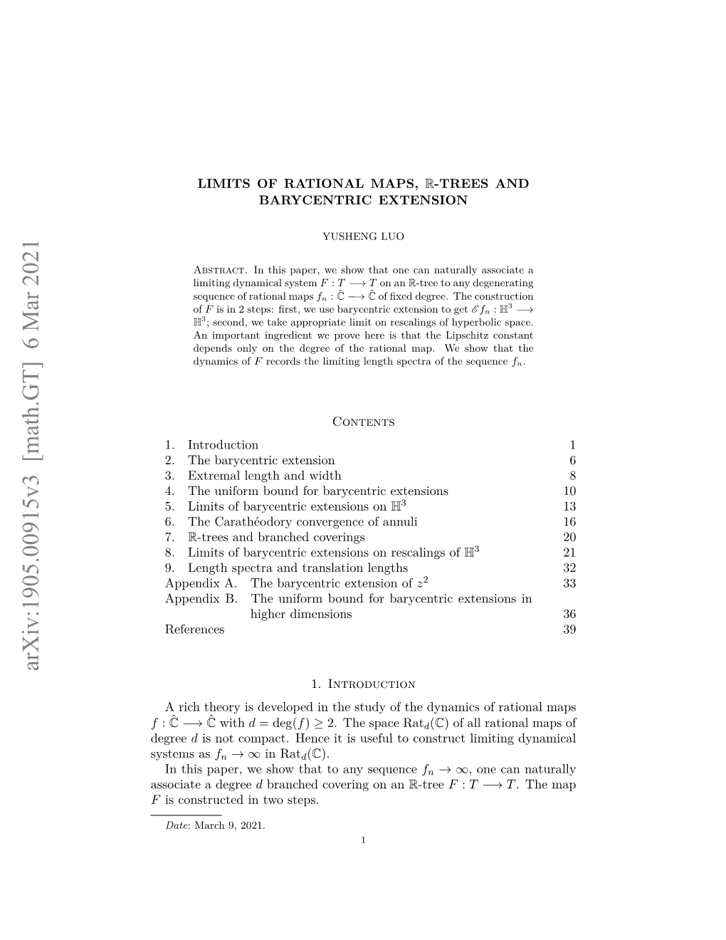 Arxiv:1905.00915V3 [Math.GT] 6 Mar 2021 1