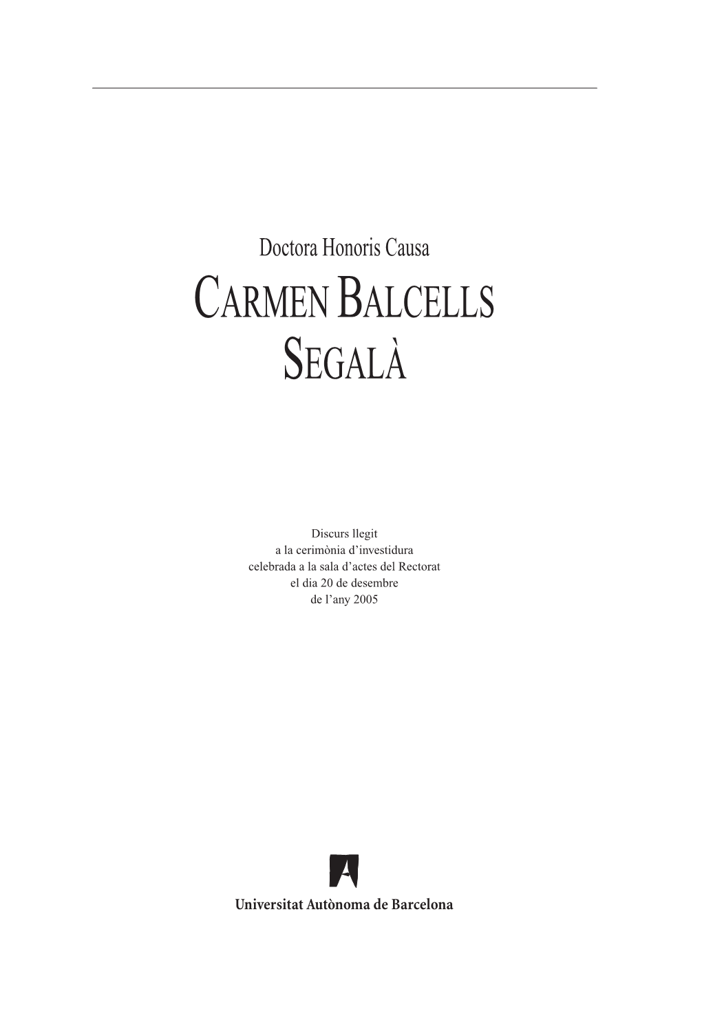 Honoris Causa CARMEN BALCELLS SEGALÀ
