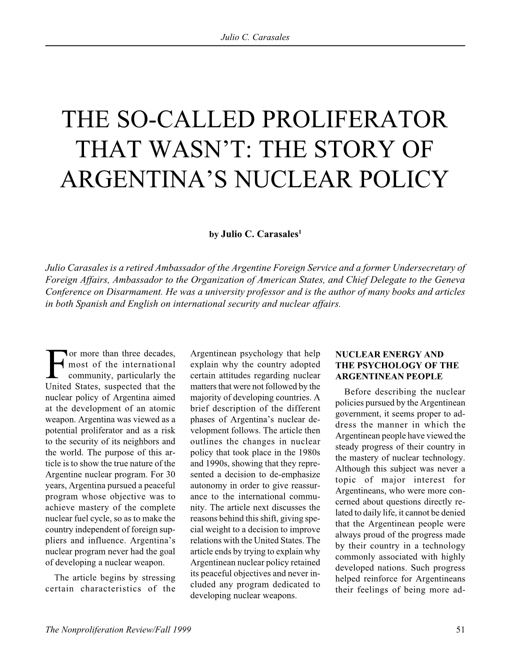 The Story of Argentina's Nuclear Policy