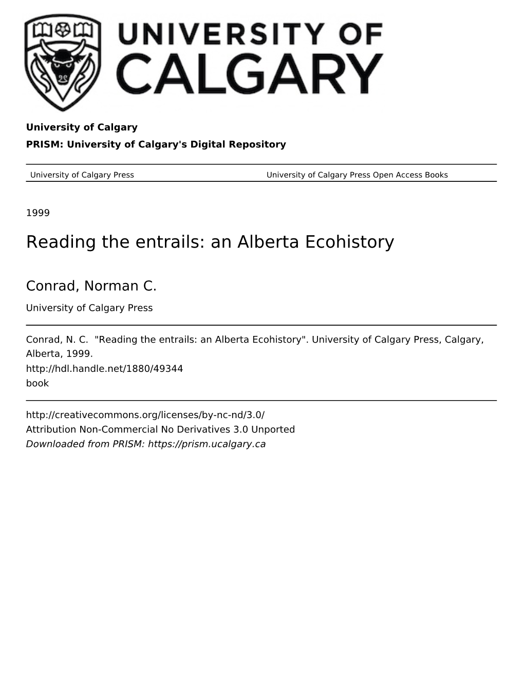Reading the Entrails: an Alberta Ecohistory
