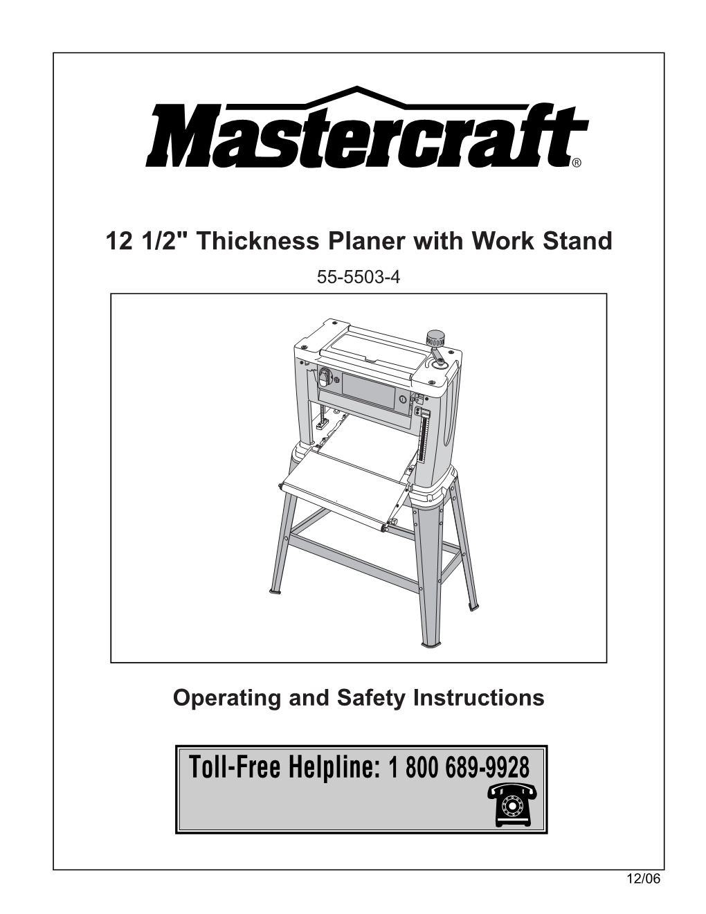 Mastercraft 55-5503-4 Thickness Planer W-Stand E