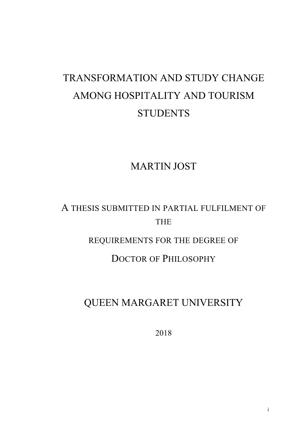 Transformation and Study Change Among Hospitality and Tourism Students