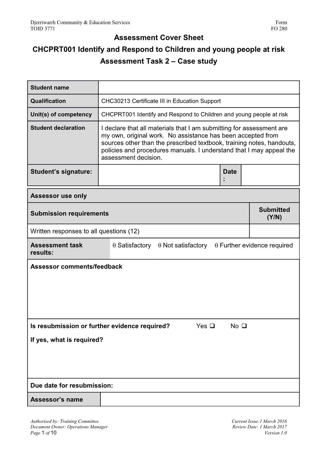 Djerriwarrh Community & Education Services Form