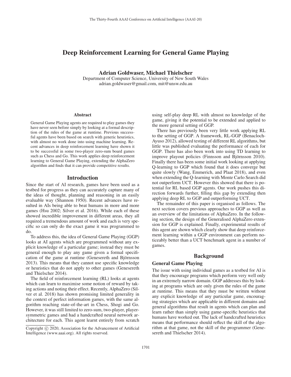 Deep Reinforcement Learning for General Game Playing