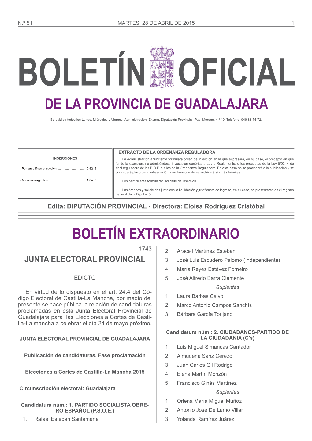 Boletín Oficial De La Provincia De Guadalajara