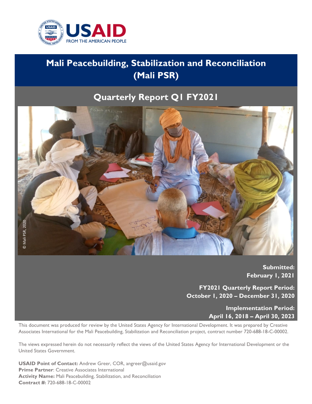 Mali Peacebuilding, Stabilization and Reconciliation (Mali PSR)