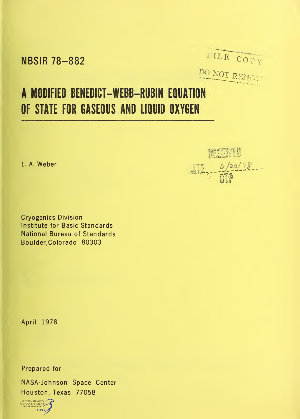 A Modified Benedict-Webb-Rubin Equation of State for Gaseous and Liquid Oxygen