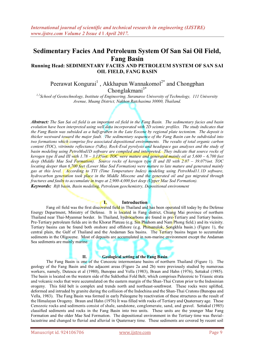 Sedimentary Facies and Petroleum System of San Sai Oil Field, Fang Basin Running Head: SEDIMENTARY FACIES and PETROLEUM SYSTEM of SAN SAI OIL FIELD, FANG BASIN