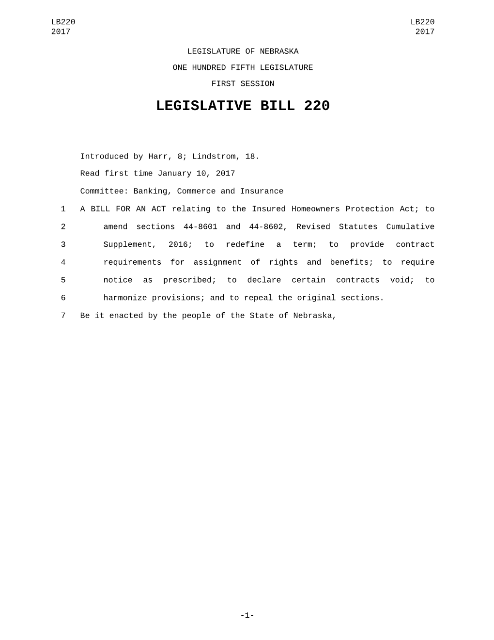 Legislative Bill 220