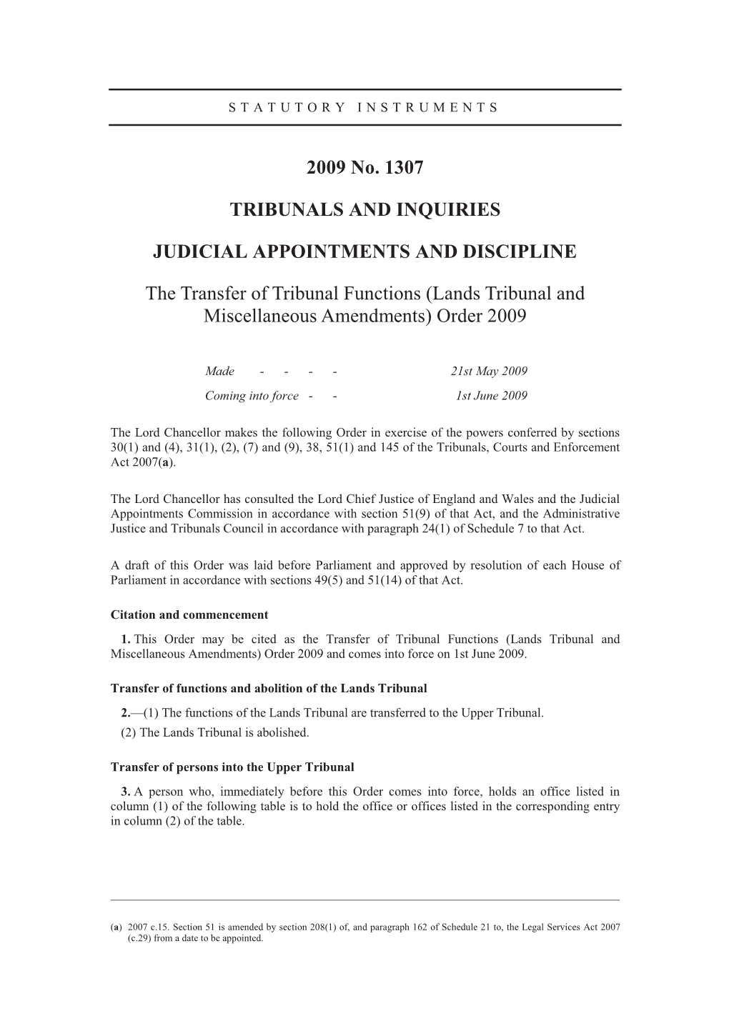 Lands Tribunal and Miscellaneous Amendments) Order 2009