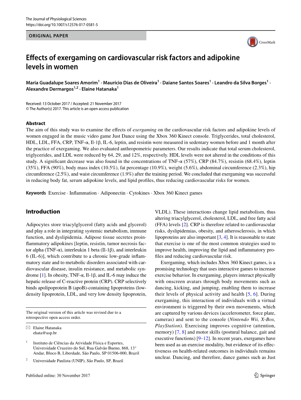 Effects of Exergaming on Cardiovascular Risk Factors And