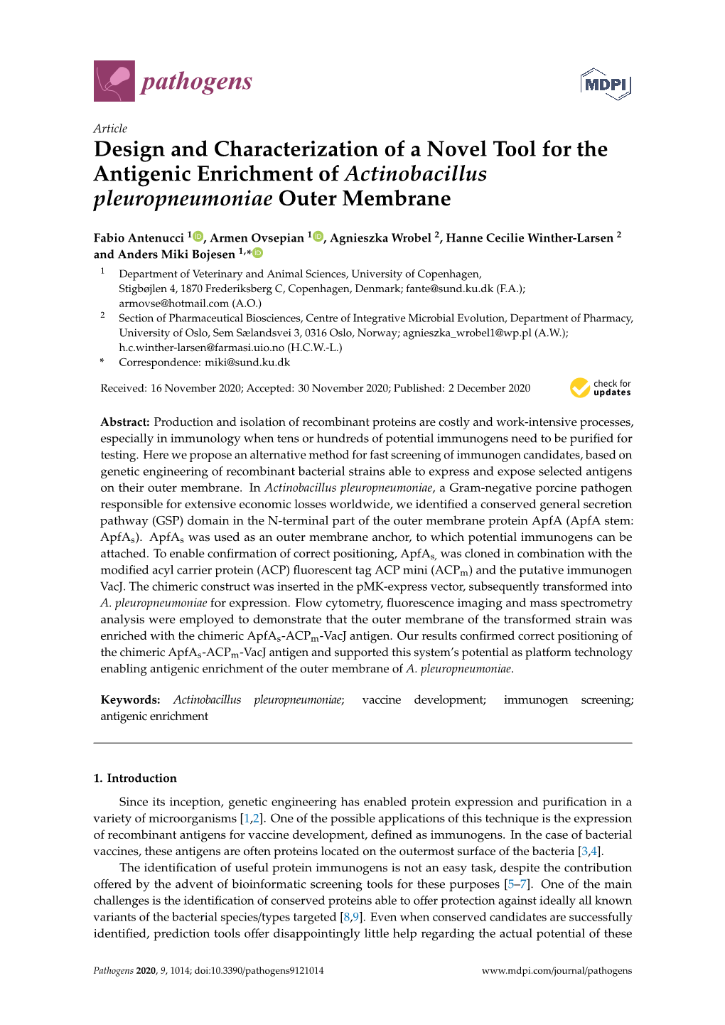 Design and Characterization of a Novel Tool for the Antigenic Enrichment of Actinobacillus Pleuropneumoniae Outer Membrane