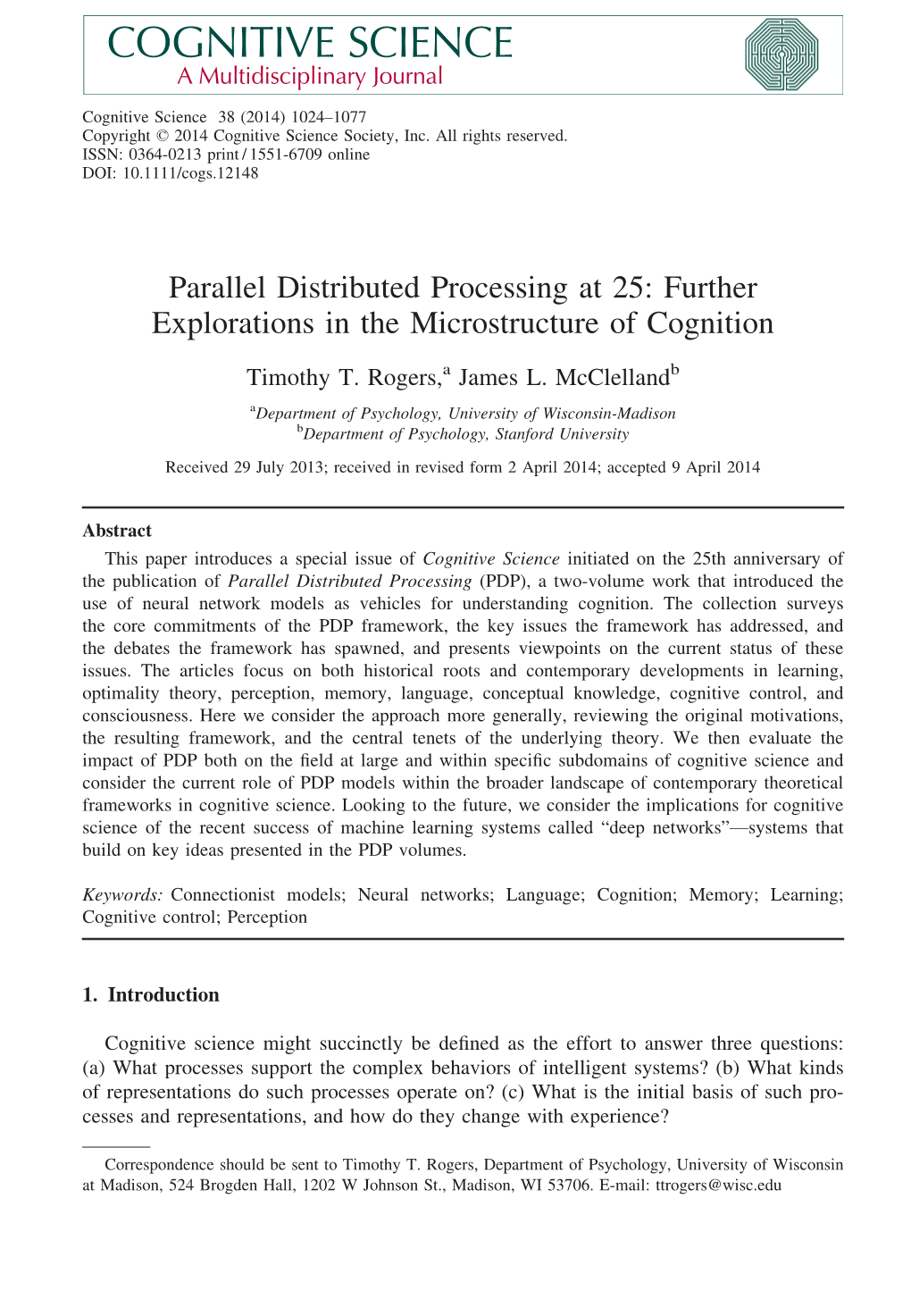 Parallel Distributed Processing at 25: Further Explorations in the Microstructure of Cognition