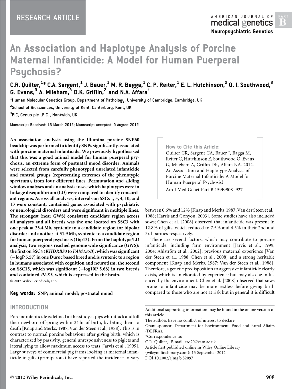 A Model for Human Puerperal Psychosis? C.R