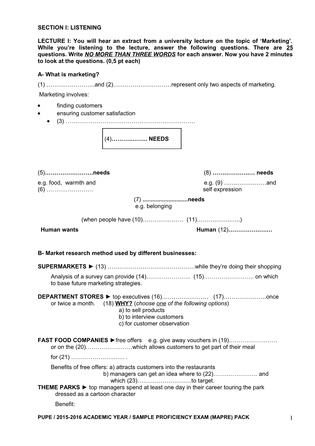 Section I: Listening