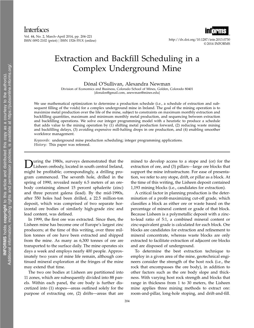 Extraction and Backfill Scheduling in a Complex Underground Mine