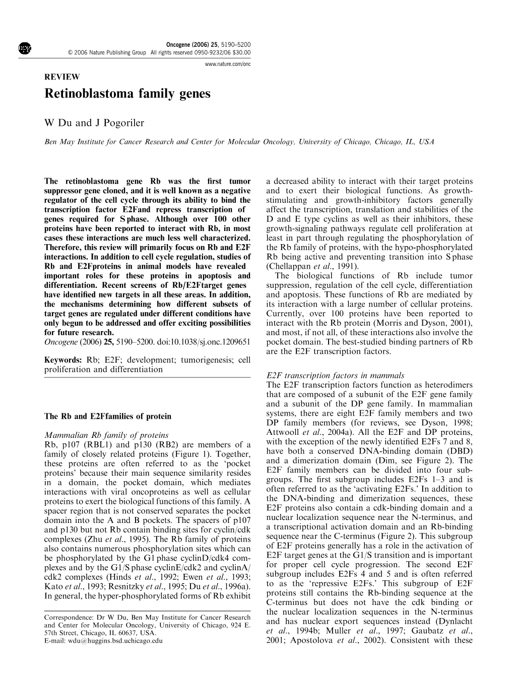 Retinoblastoma Family Genes