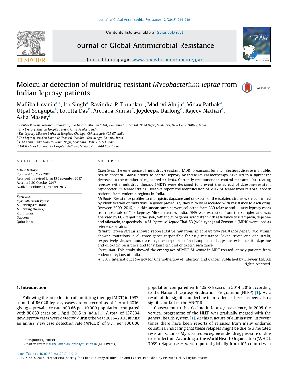 Molecular Detection of Multidrug-Resistant Mycobacterium Leprae From