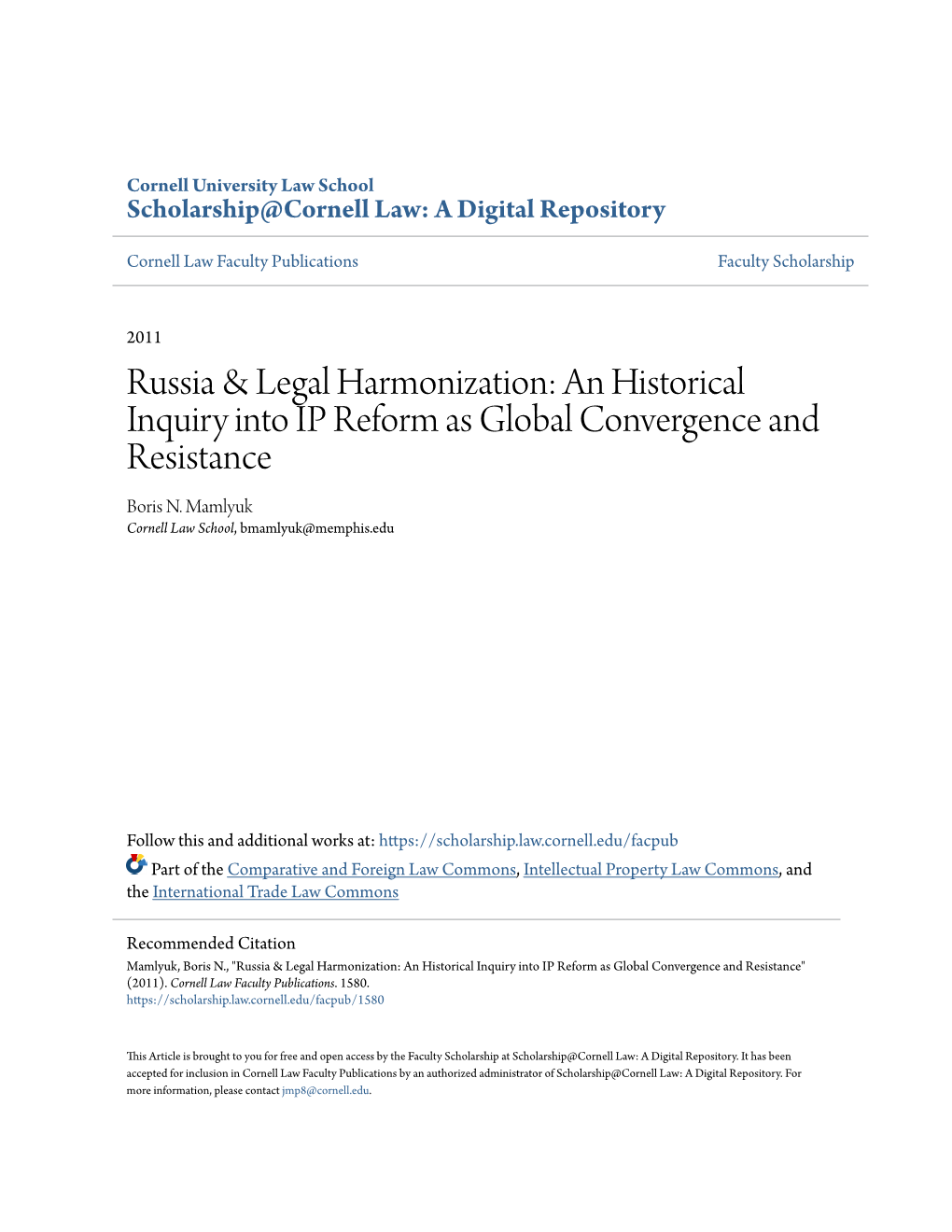 Russia & Legal Harmonization: An