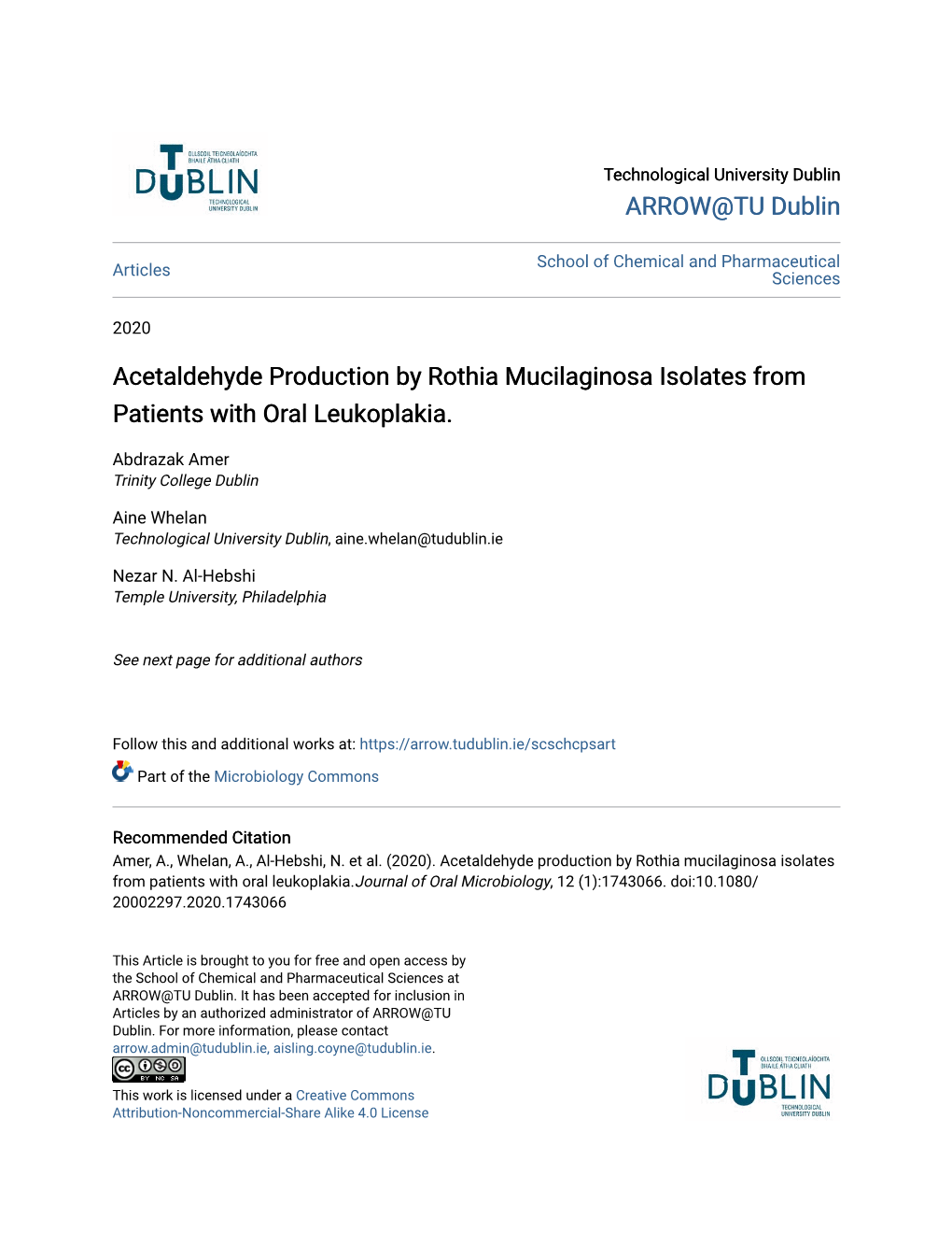 Acetaldehyde Production by Rothia Mucilaginosa Isolates from Patients with Oral Leukoplakia