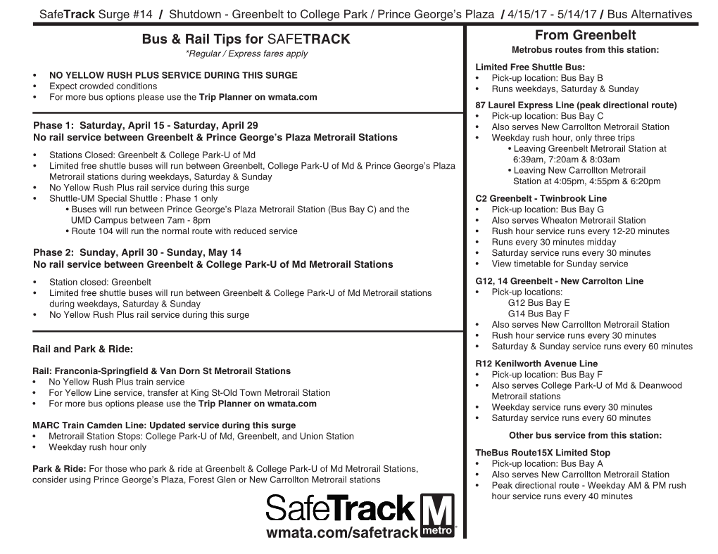 Bus & Rail Tips for SAFETRACK