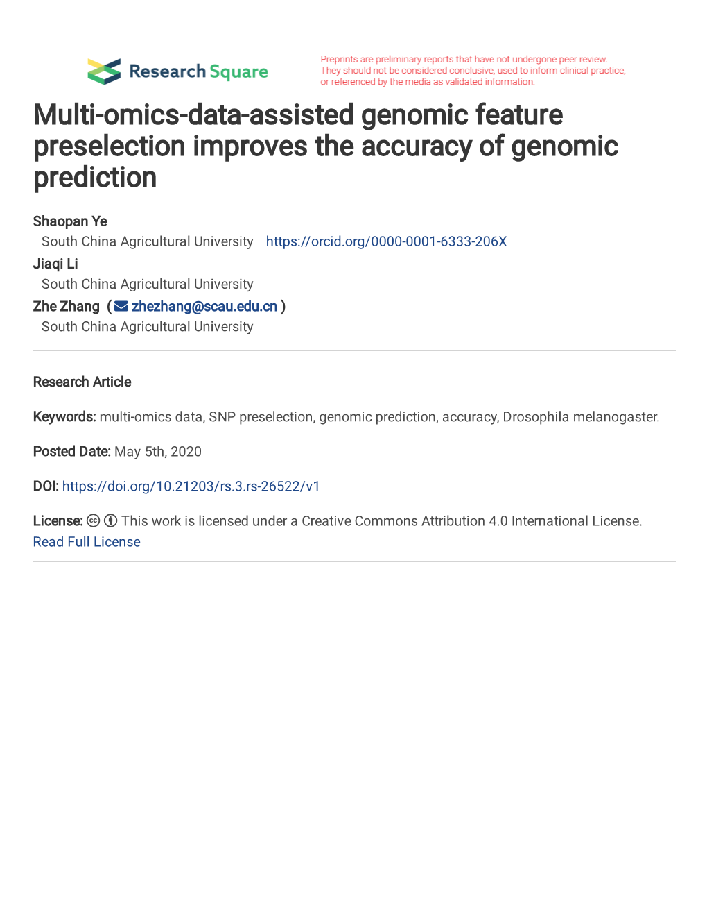 Multi-Omics-Data-Assisted Genomic Feature Preselection Improves the Accuracy of Genomic Prediction